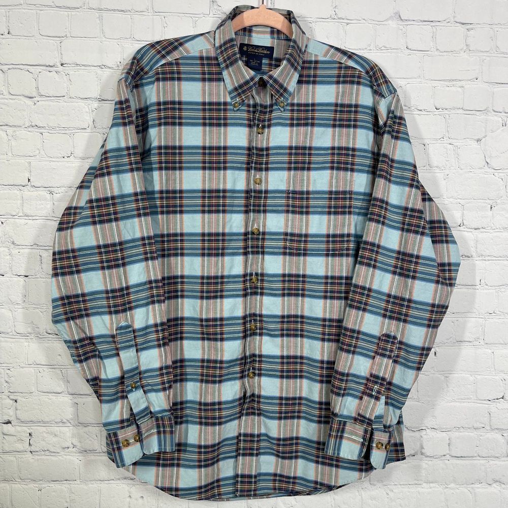 Brooks Brothers Shirt Mens Size L Blue Plaid Long Sleeve Woven in Italy Cotton - Picture 1 of 12